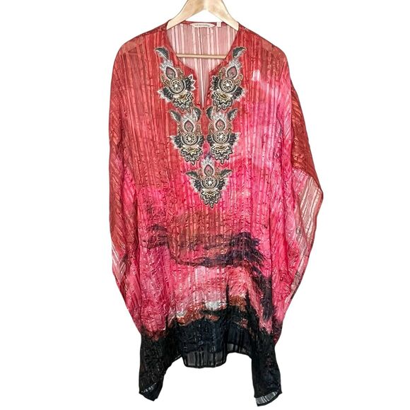 Soft Surroundings Jeweled Embroidered Caftan Dress Womens S/M Metallic - Picture 1 of 8
